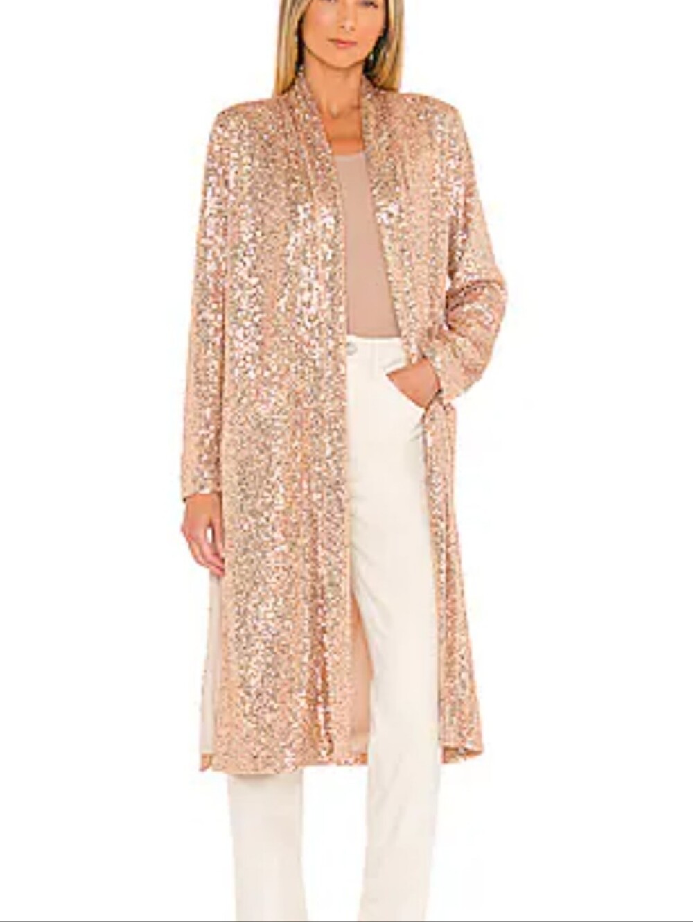 BB Dakota, Women's Rose Gold Sequin Duster Robe With Waist Tie